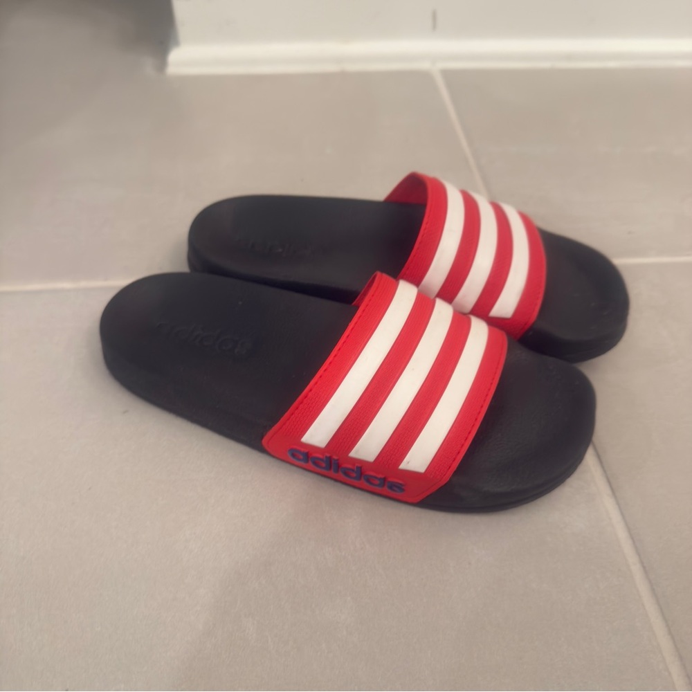 Adidas Red and White Slide Sandals